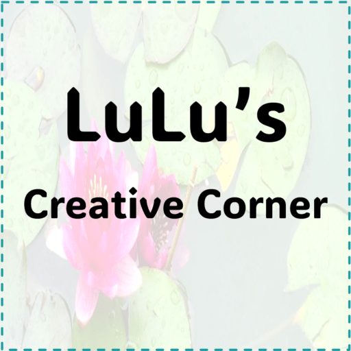 LuLu's Creative Corner Logo - Text over a lily pad with pink flower